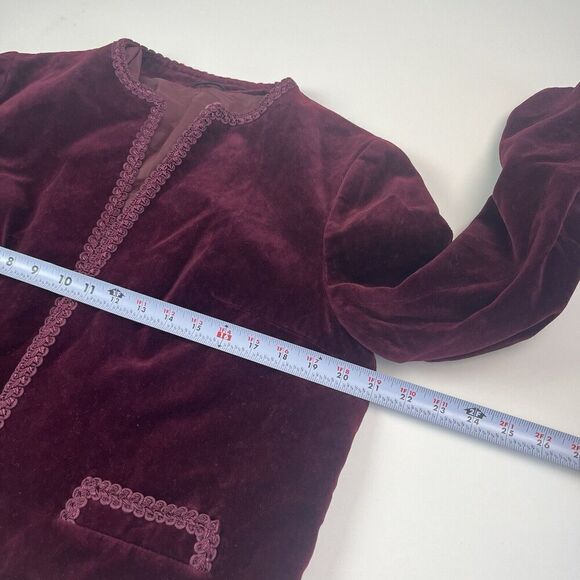 Vintage Velvet Blazer 14 Burgundy Jacket Academia whimsigoth grunge Cottagecore - Picture 5 of 12